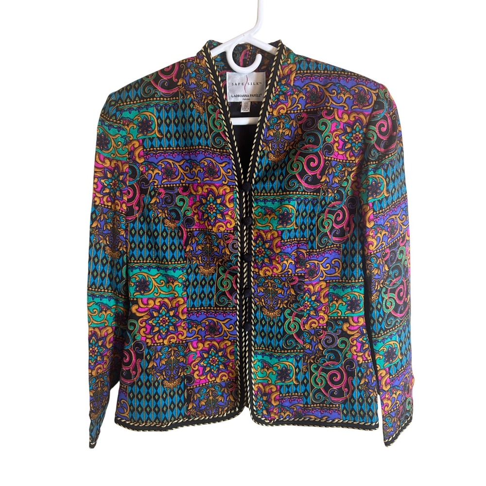Safe Silk Adrianna Papell Blazer Women 10P Multicolor Vintage Silk  Geometric